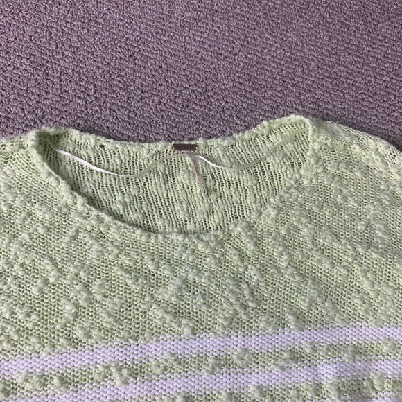 Free People Womens Sweater Size XS Green/White Stripe Popcorn Textured Pullover - Picture 3 of 12